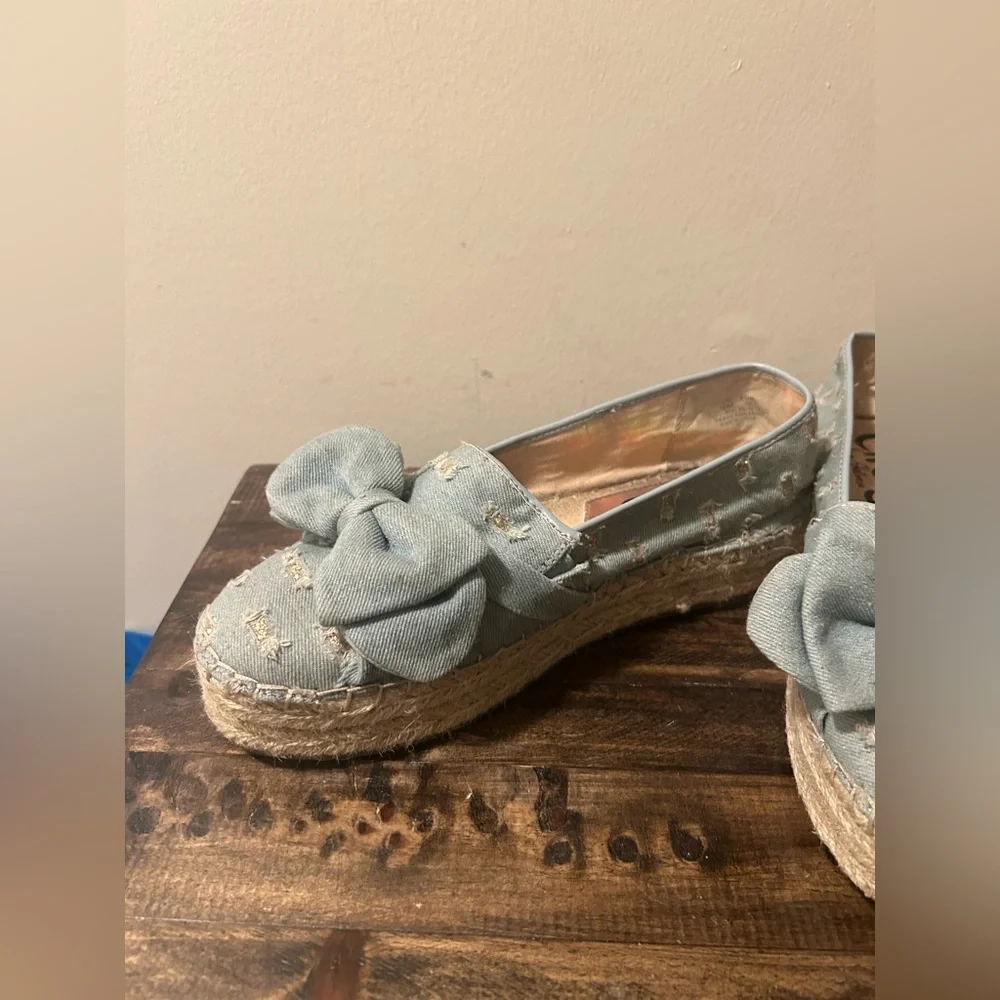 Circus Sam Edelman Women's 10 Cali Espadrille Platform Flats Blue Distressed